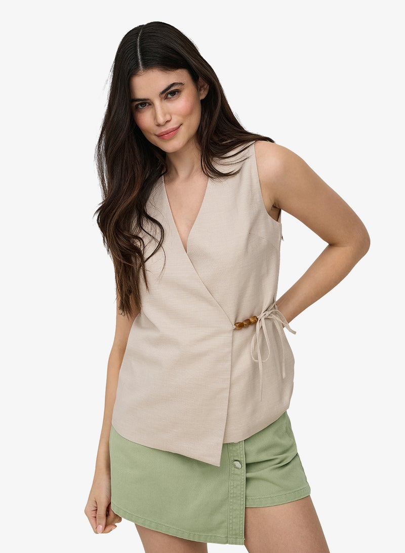 ONLY Sleeveless Linen Wrap Waistcoat - Image 1