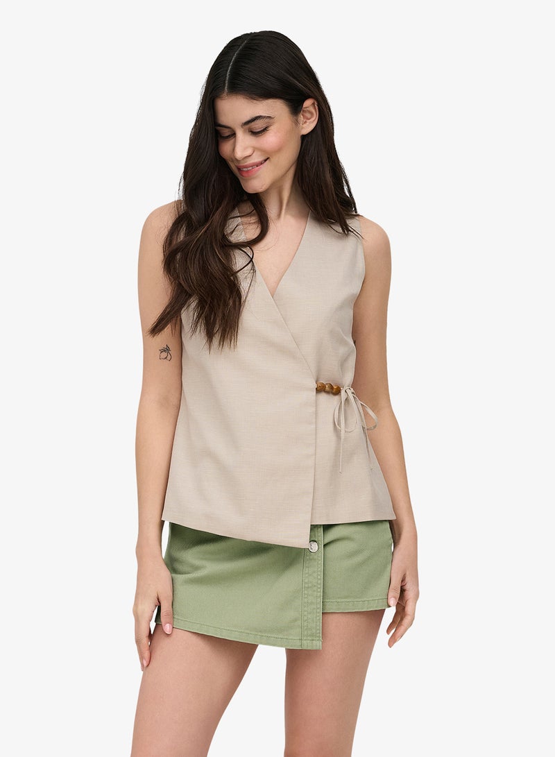 ONLY Sleeveless Linen Wrap Waistcoat - Image 4