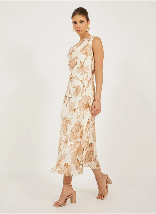 Styli Printed Sleeveless A-Line Midi Dress