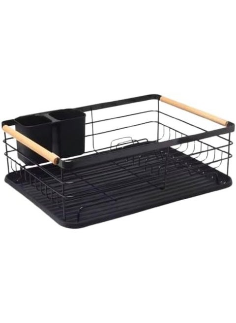 Black kitchen dish organizer, practical design for draining and drying, stable base for arranging plates and cups T