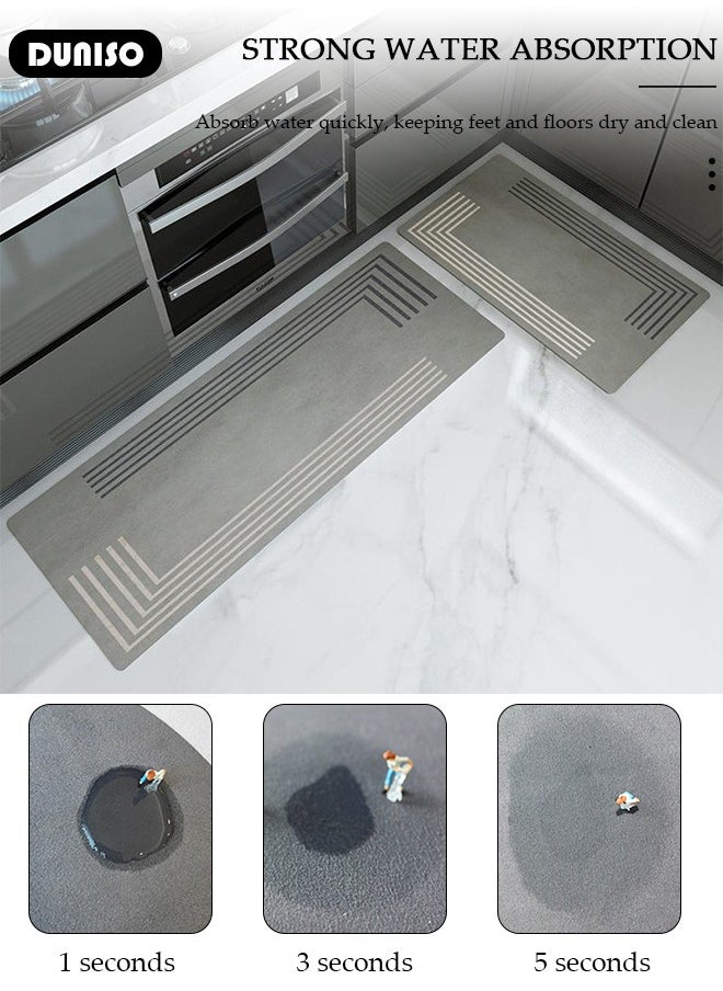 DUNISO 2 PCS  Kitchen Mats and Rugs Set , Non Slip Heavy Duty Standing Mat, Quick Dry Diatom Mud Floor Mat,  Extra Soft and Absorbent Floor Mats for  Kitchen, Bath, Office, Laundry(40*60cm+40*120cm)  - Image 3