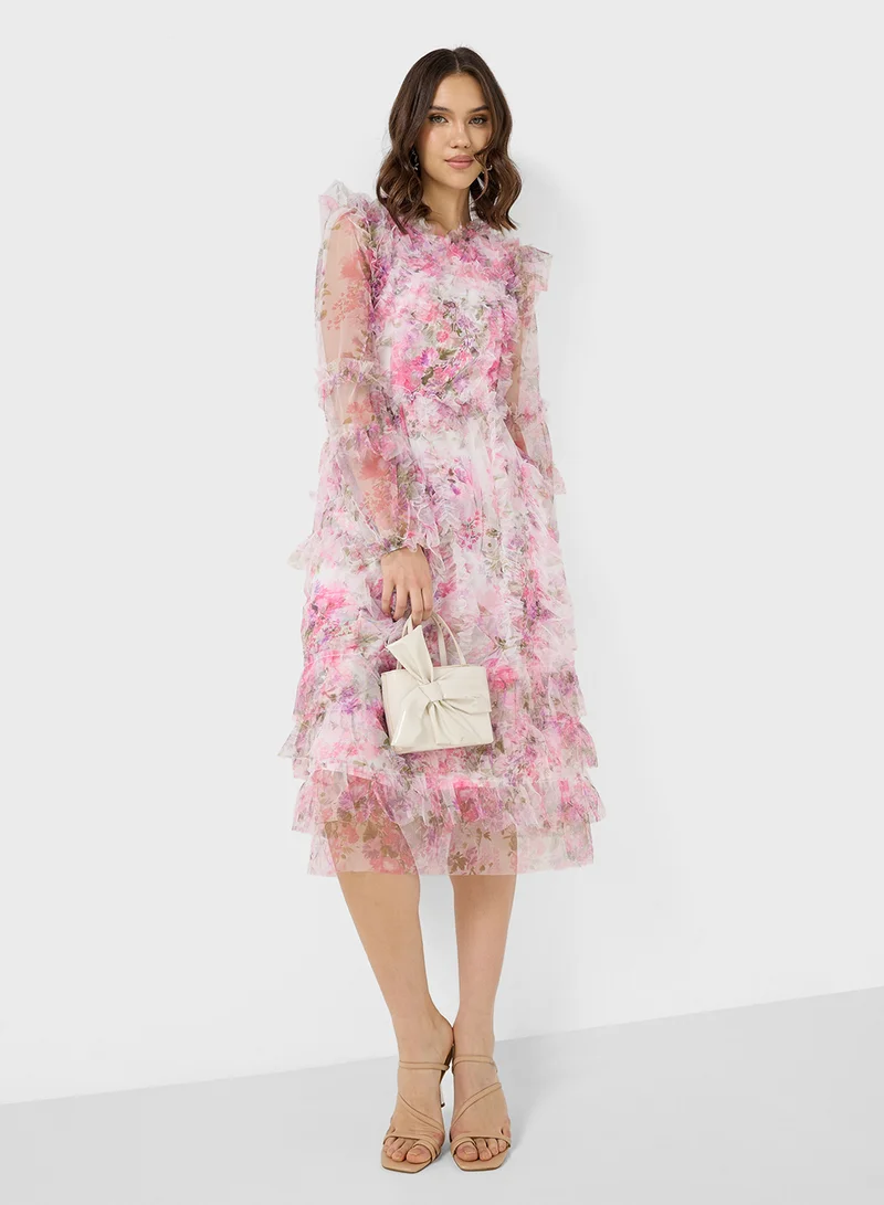 ELLA Floral Ruffle Midi Dress