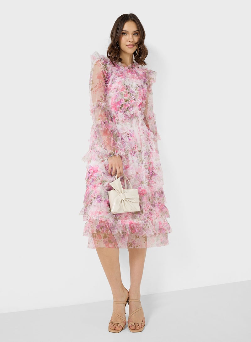 ايلا فستان ميدي بكشكشة وزهور - Image 4