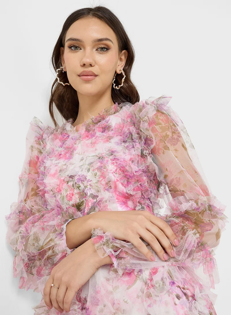 ELLA Floral Ruffle Midi Dress