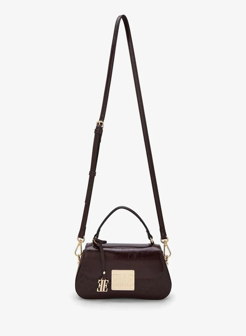 Elle Monogram Embossed Satchel Bag With Detachable Strap