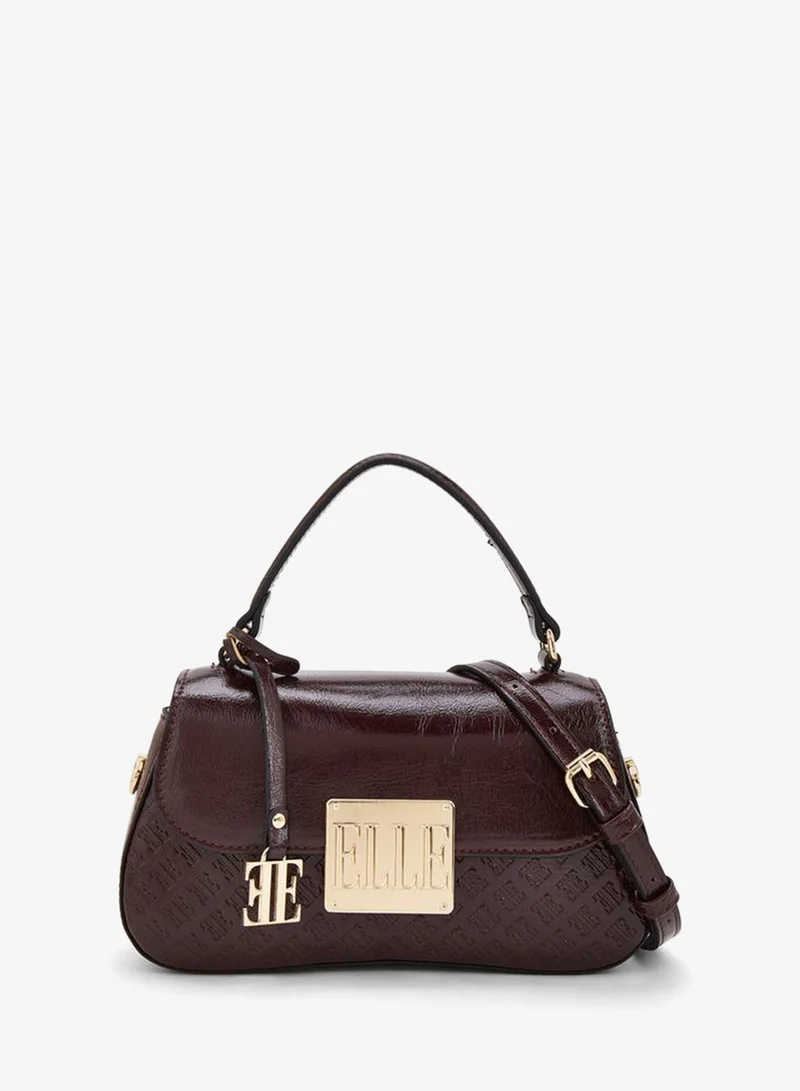 Elle Monogram Embossed Satchel Bag With Detachable Strap