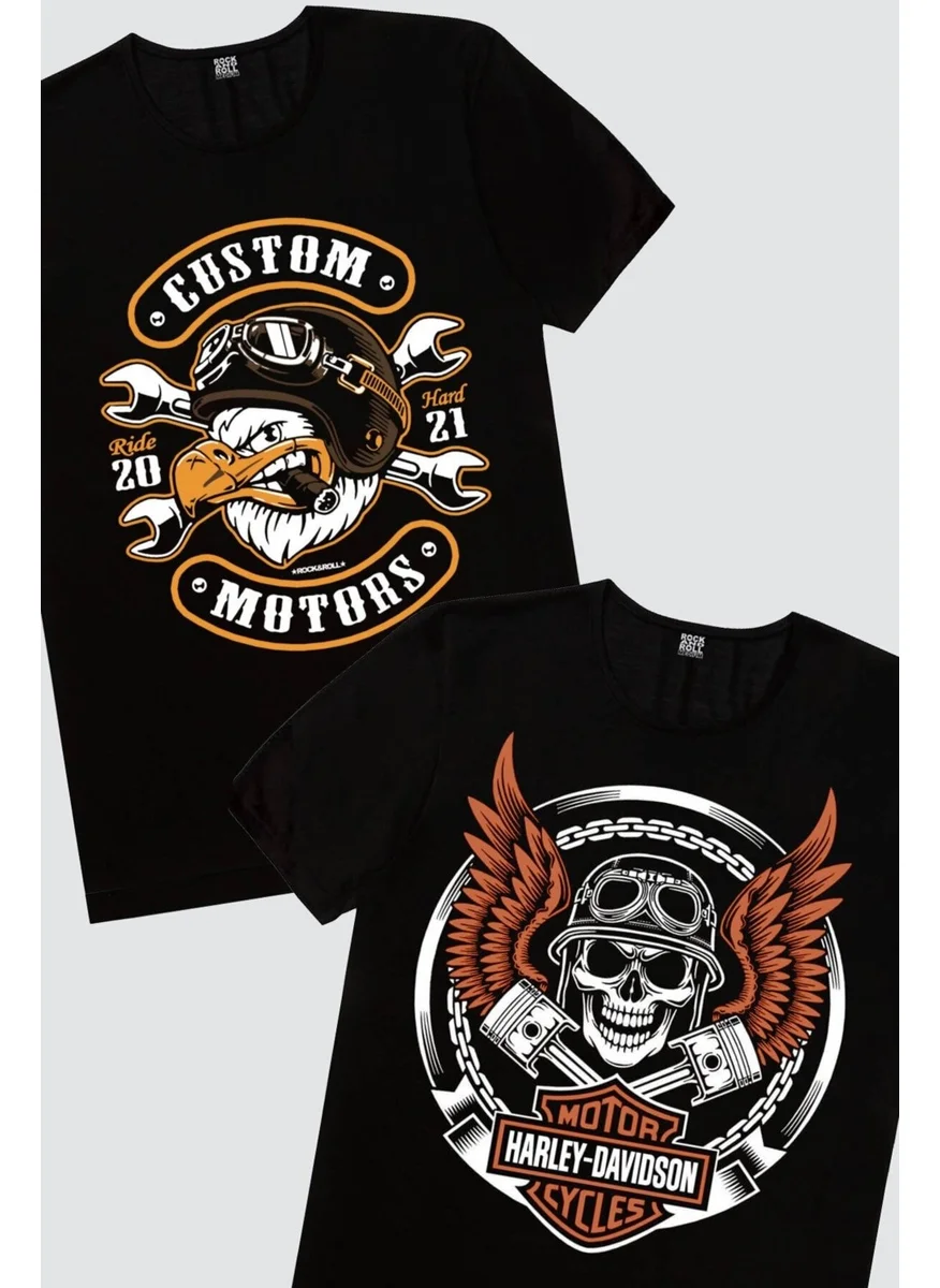 Rock&Roll Biker Skull, Angry Eagle Men's 2-Piece Eco Pack T-Shirt