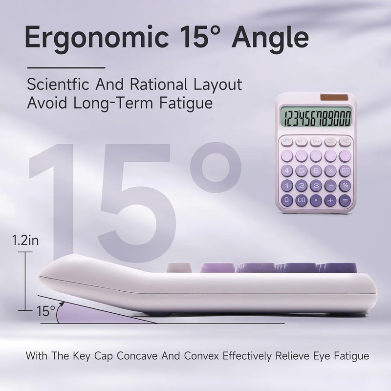 KASTWAVE Desk Calculator, With Easy-To-Read Large Lcd Display, Solar And Battery Dual Power Desktop Calculators, For Office And Study (Ombre Purple) - Image 4