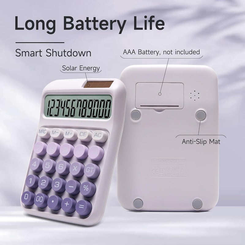 KASTWAVE Desk Calculator, With Easy-To-Read Large Lcd Display, Solar And Battery Dual Power Desktop Calculators, For Office And Study (Ombre Purple) - Image 3