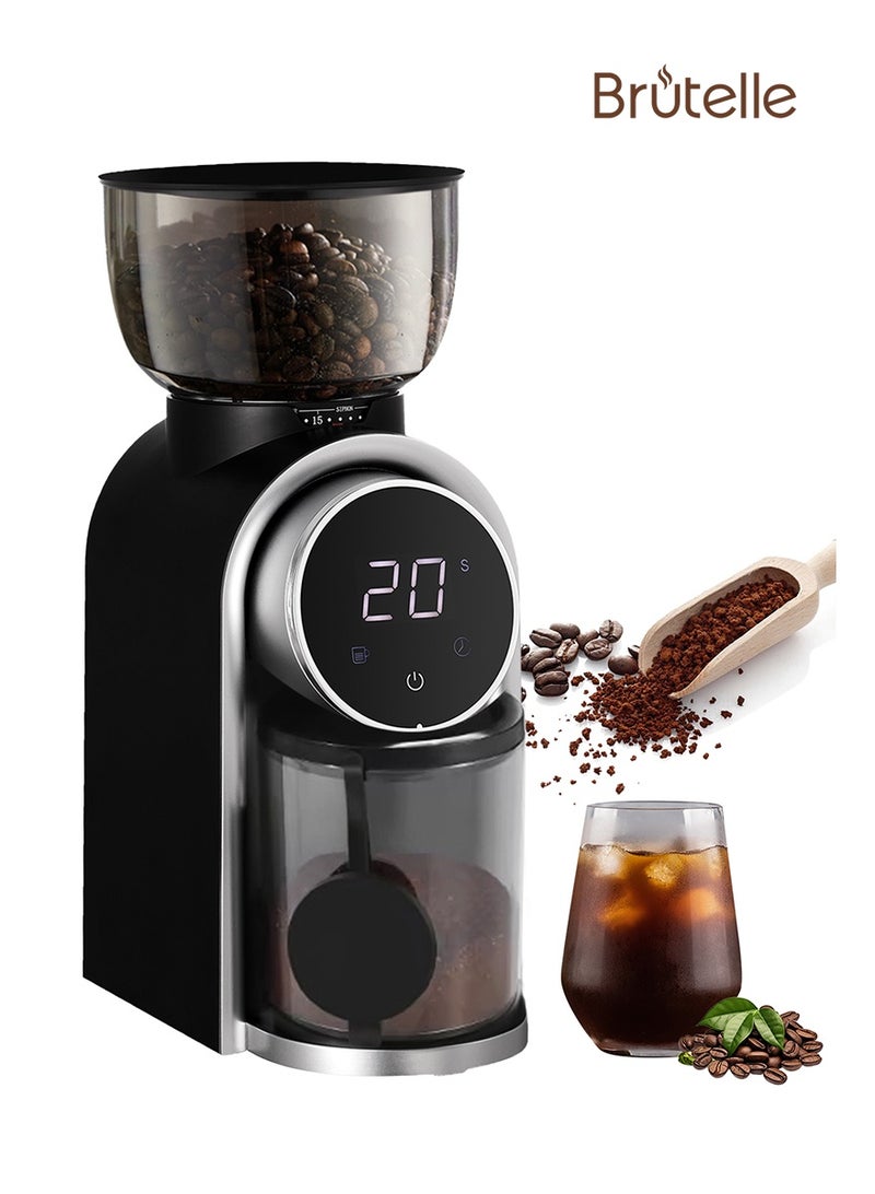 بريتيل مطحنة قهوة كهربائية مطحنة قهوة قابلة للتعديل بـ ٢٥ إعداد للطحن الدقيق مع شاشة عرض الوقت وشاشة العد العكسي باللون الأسود ١٥٠ وات - Image 1