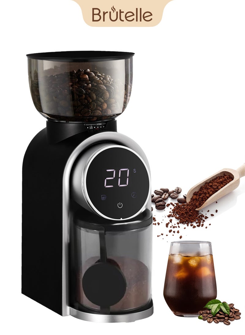 Brutelle Burr Coffee Grinder Electric Coffee Grinder Adjustable Burr Mill with 25 Precision Grind Settings with Time Display and Countdown Display black 150W - Image 1