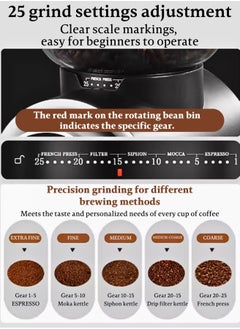 Brutelle Burr Coffee Grinder Electric Coffee Grinder Adjustable Burr Mill with 25 Precision Grind Settings with Time Display and Countdown Display black 150W  - Image 3