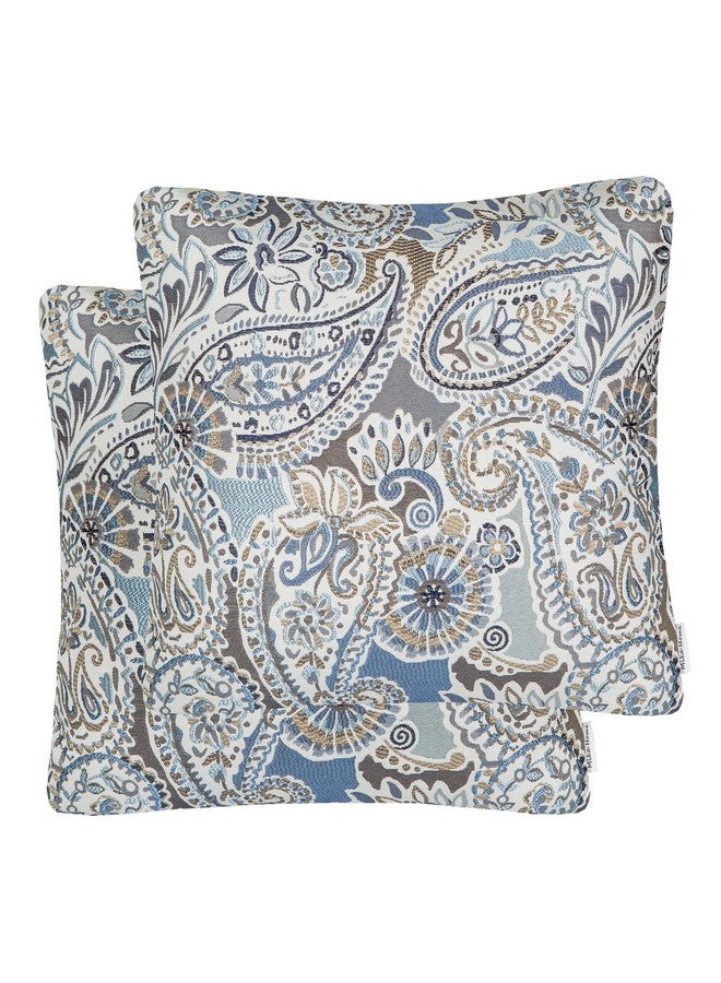 Mika Home Mika Home Pack of 2 Decorative Accent Throw Pillow Cover Sham Cushion Case,Paisley Pattern,20x20 Inches,Blue Brown Cream Multicolor - Image 1