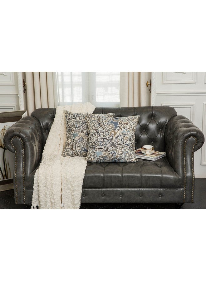 Mika Home Mika Home Pack of 2 Decorative Accent Throw Pillow Cover Sham Cushion Case,Paisley Pattern,20x20 Inches,Blue Brown Cream Multicolor - Image 2