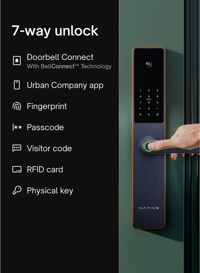Native by UC Native Lock Pro with Camera Unlock & Doorbell Connect | 7-Way Unlock | Free Installation | 2 Year Warranty | Urban Company Smart Door Lock  - Image 4