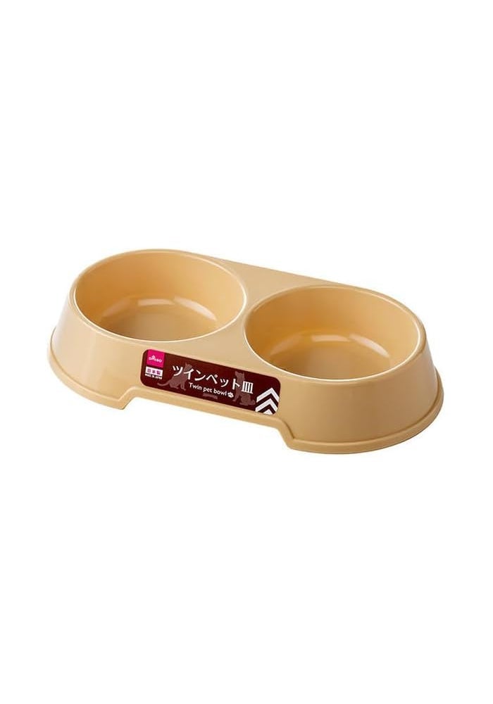 Daiso Double Pet Feeding Bowl for Dogs and Cats - Beige Dual Food & Water Bowl Set - Image 2