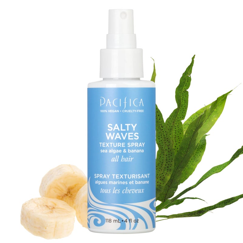 Pacifica Beauty Salty Waves Texture Sea Salt Spray for Hair Beachy Waves Wavy Hair Products Hydrating Banana Scent Curl Enhancing Paraben Free Sulfate Free Vegan  Cruelty Free
