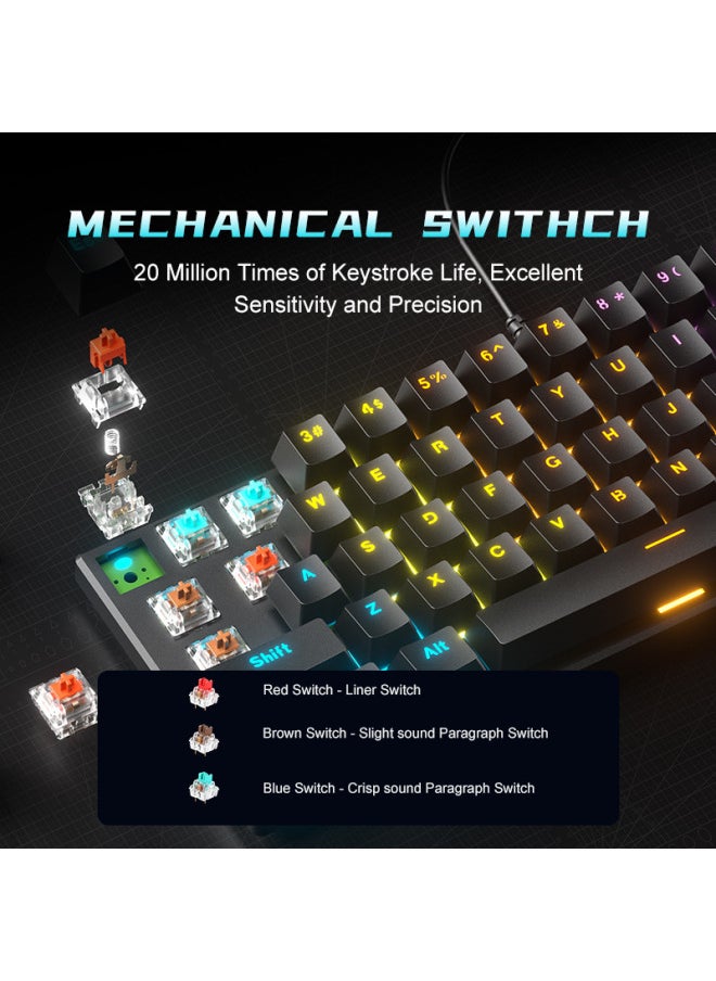 Generic Explosions Mechanical Keyboard 61 Key Mixed Light Wired Green Tea Shaft Game Computer Electronic Competition Mechanical Keyboard Direct Sales-Color:61 Keys - White [wired] Mixed Light - Brown Switch  - Image 2