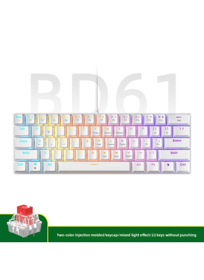 Generic Explosions Mechanical Keyboard 61 Key Mixed Light Wired Green Tea Shaft Game Computer Electronic Competition Mechanical Keyboard Direct Sales-Color:61 Keys - White [wired] Mixed Light - Brown Switch  - Image 1