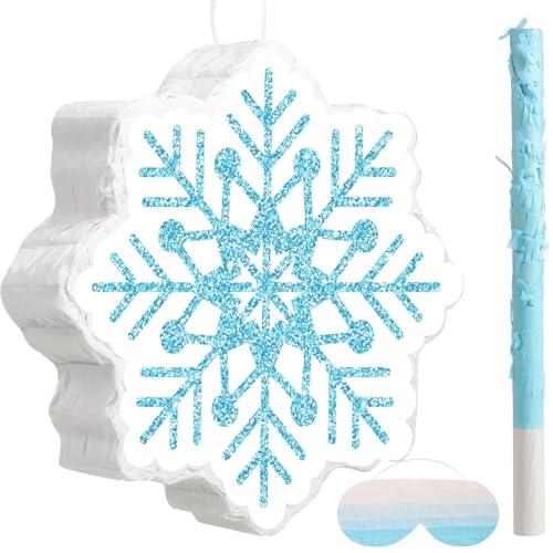 Harrycle Winter Piata Christmas Wonderland Themed Piata with Blindfold Bat for Christmas Princess Winter Theme Birthday Party Supplies DecorationsBlueSnowflake - Image 1