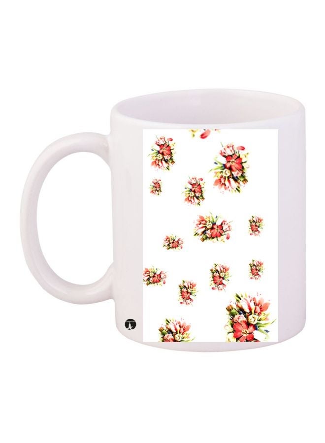 RYN Floral Bouquet Printed Coffee Mug White/Red/Green 11ounce