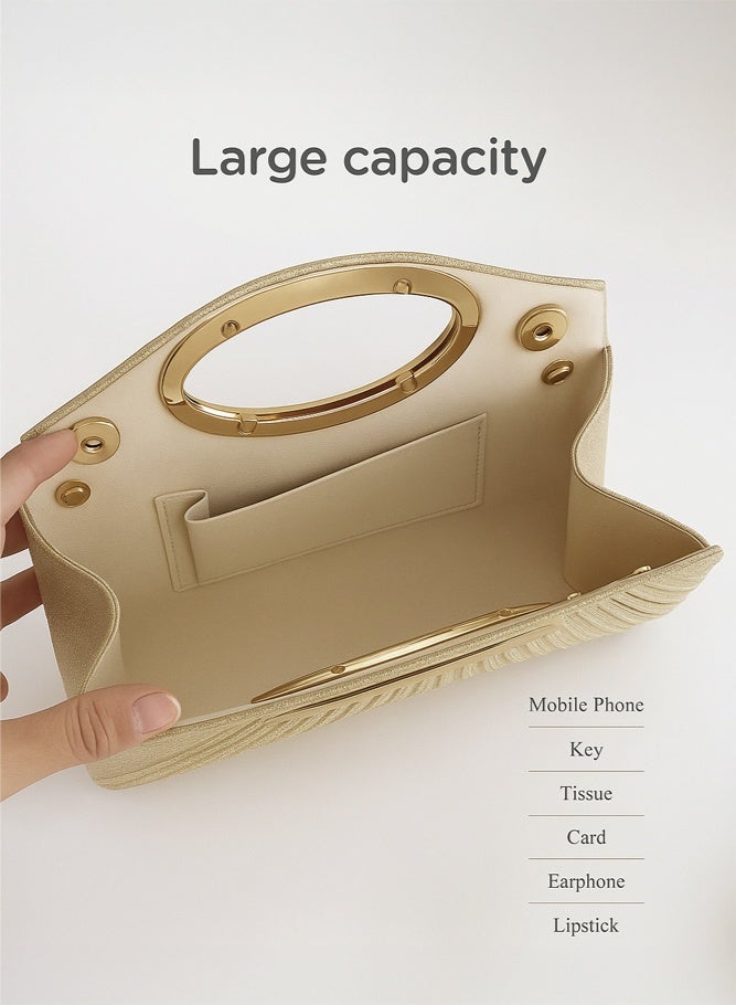 SHABILI Women's Elegant Banquet Bag, Ladies Evening Bag Shoulder Bag Handbag Messenger Bag, Wedding Parties, Cocktail Nights and Formal Events Polyester Clutch Bag for Bridesmaids (Champagne) - Image 3