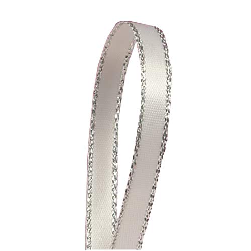 Paper Mart White Satin Ribbon with Silver Border, 1/4 X 50Yd - Image 1