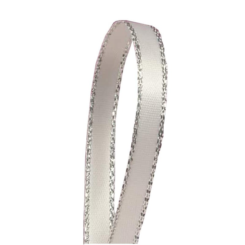 Paper Mart White Satin Ribbon with Silver Border, 1/4 X 50Yd - Image 2