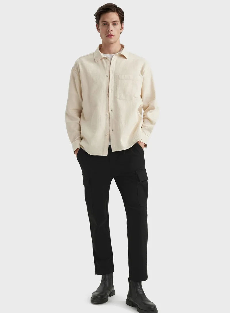 DeFacto Oversize Fit Polo Collar Long Sleeve Shirt