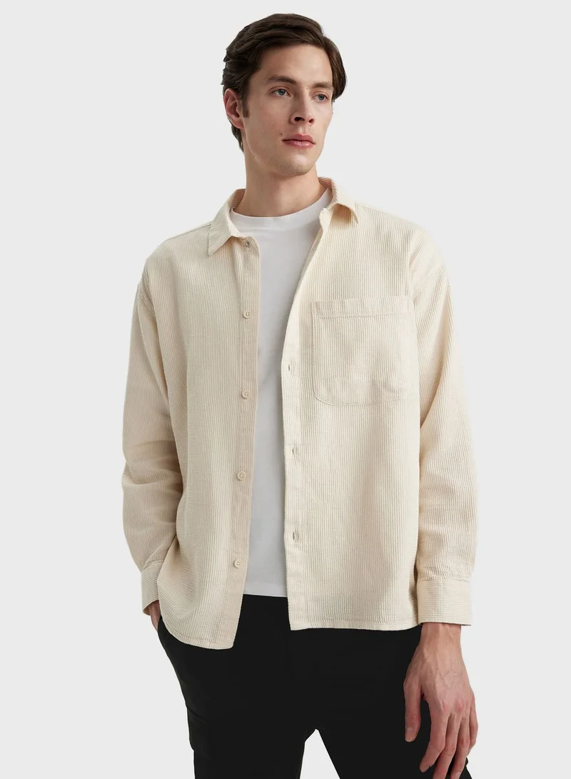 DeFacto Oversize Fit Polo Collar Long Sleeve Shirt