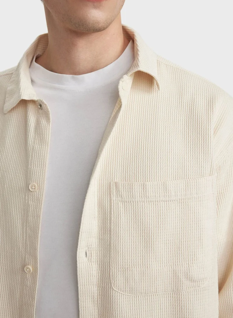 DeFacto Oversize Fit Polo Collar Long Sleeve Shirt