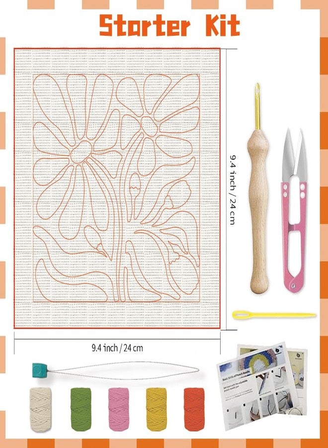 BEUNITONE Flower Beginners Punch Needle kit Handcraft Embroidery Starter Kits for Adults Flowers and Plants Punch Stitching Kit with Instruction Square Punch Needle Frame for Wall Decor 9.4'' x 9.4'' - Image 2