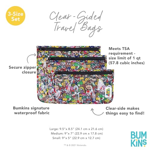 Bumkins Travel Bag, Toiletry, TSA Approved Pouch, Zip Bag, Quart Size Airline Compliant, Clear-Sided, Baby, Diaper Bag Organization, Makeup, Accessories, Packing, Set of 3 Sizes, Nintendo Super Mario - Image 5