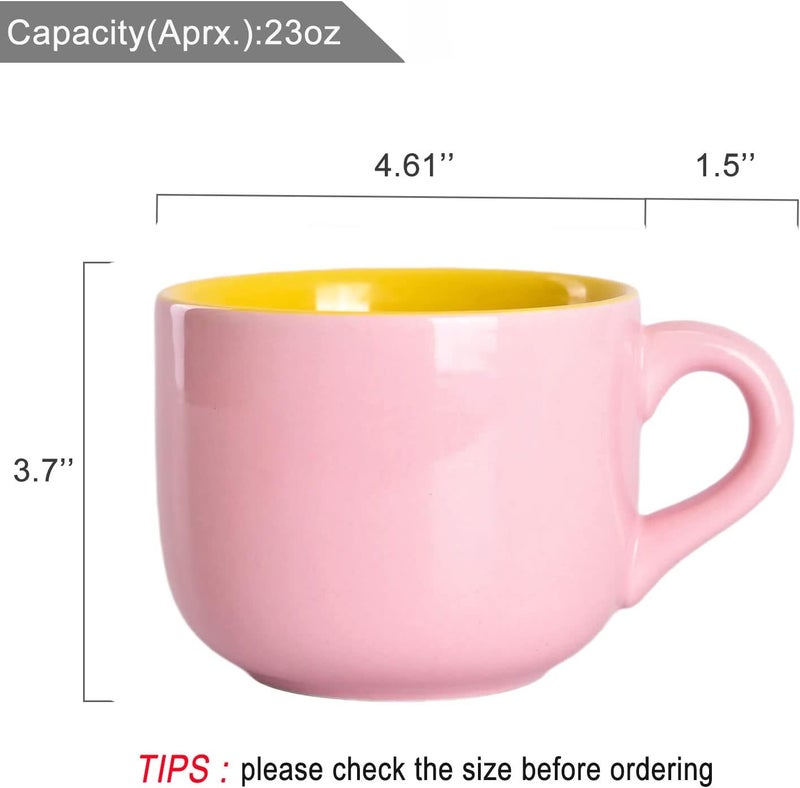 WHJY Simple Ceramic Soup Mugs with Lid 22 oz Soup Cups with Handle Microwave Oatmeal Bowl Coffee Mug with Lid and Handle for Milk Tea Fruit Ice Cream Cereal Coffee  Pink - Image 2