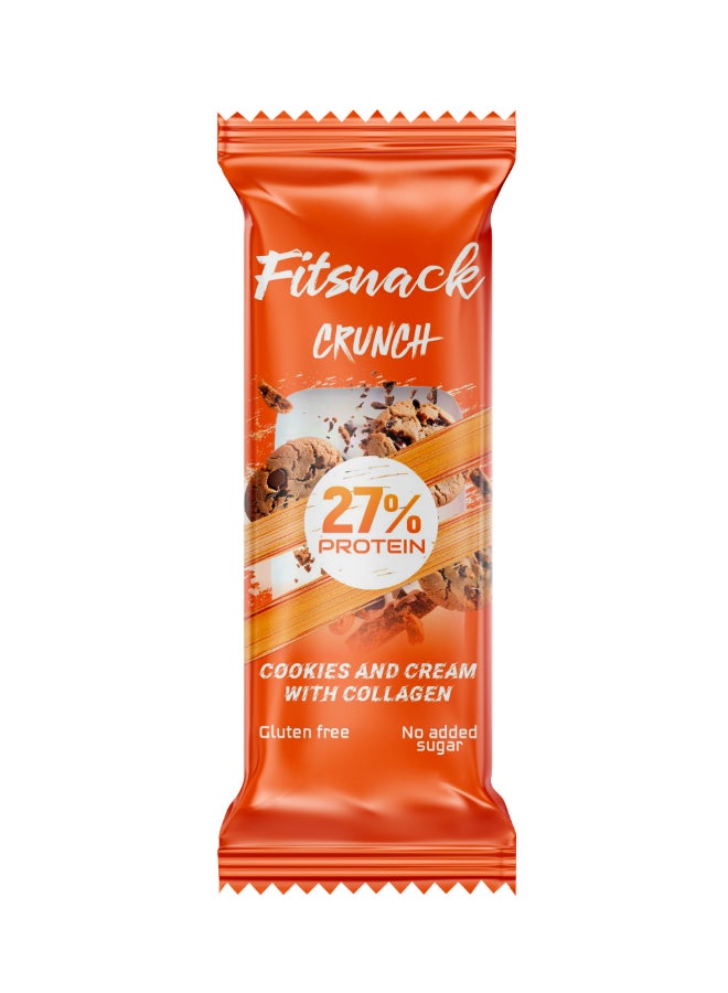 Fitsnack Crunch Cookies & Cream Flavor Crunchy Protein Bar with Caramel, 27% Protein, No Added Sugar - Image 1