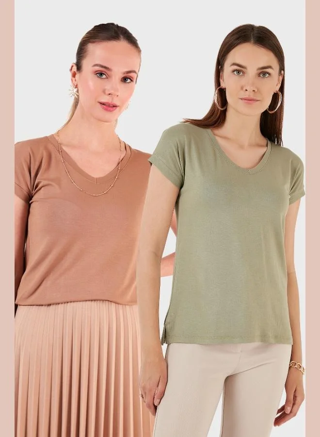 ليلا بلوزة ليلا بياقة على شكل حرف  بقصة مريحة وتفاصيل فتحة، عبوة من قطعتين، بلوزة نسائية