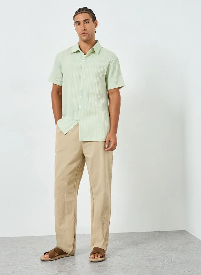 Take Two Men Green Textured Short Sleeve Shirt