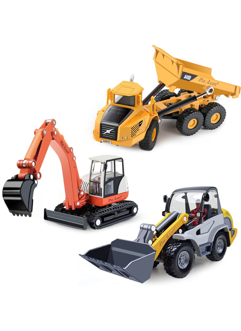 iPlay, iLearn iPlay, iLearn Heavy Duty Construction Site Playset, Metal Dump Truck, Excavator Digger Backhoe, Tractor Bulldozer Diecast Vehicle, Outdoor Sandbox Car Toy, Birthday Gift 3 4 5 Year Old Boy Kid Toddler  - Image 1