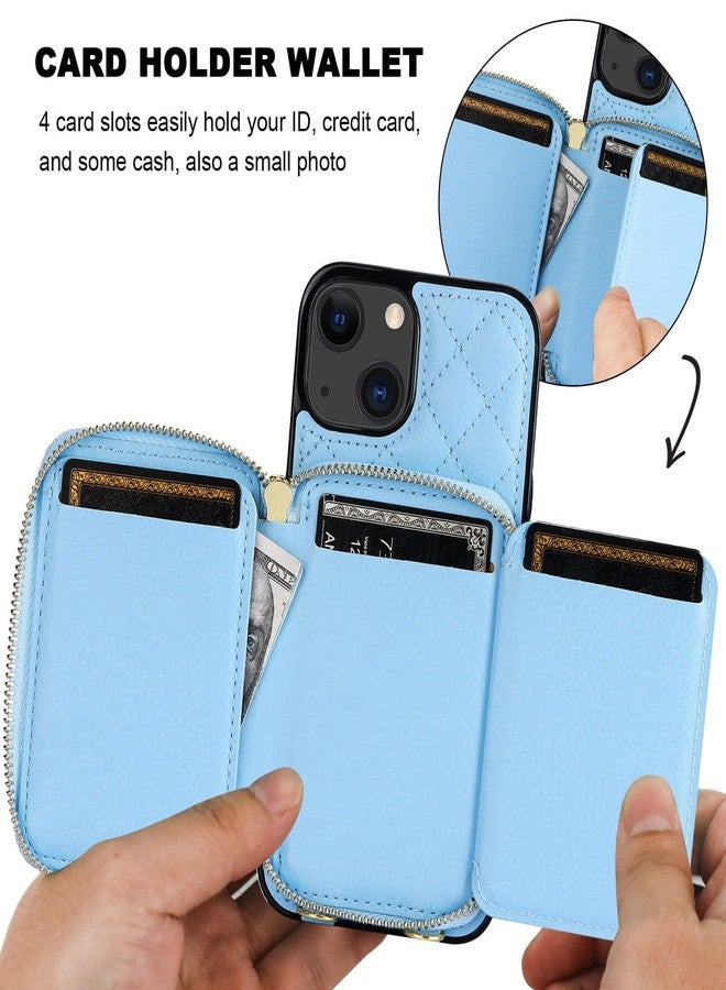 Bocasal Crossbody Wallet Case for iPhone 13, RFID Blocking PU Leather Zipper Handbag Purse Flip Cover, Kickstand Folio Case with Card Slots Holder Wrist Strap Lanyard 5G 6.1 Inch (Blue) - Image 4