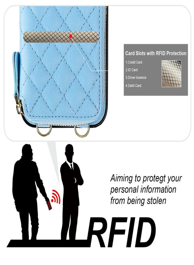 Bocasal Crossbody Wallet Case for iPhone 13, RFID Blocking PU Leather Zipper Handbag Purse Flip Cover, Kickstand Folio Case with Card Slots Holder Wrist Strap Lanyard 5G 6.1 Inch (Blue) - Image 3