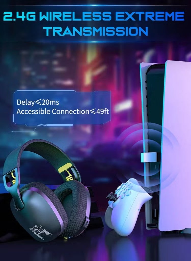 أونيكوما سماعة ألعاب لاسلكية B2 مع ميكروفون، سماعة ألعاب فوق الأذن لأجهزة PS4 وPS5 والكمبيوتر الشخصي وSwitch وMac، سماعات ألعاب 2.4 جيجاهرتز بلوتوث 5.3 مع ميكروفون لإلغاء الضوضاء، لون أسود - Image 2