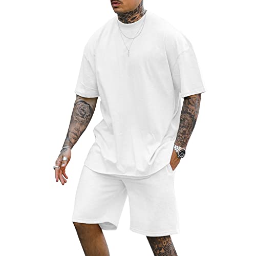 Lexiart Mens 2 Piece Outfits Casual Tracksuit Shorts Summer Sweatsuit Oversize Short Sleeve Sport Set Plus Size - Image 1