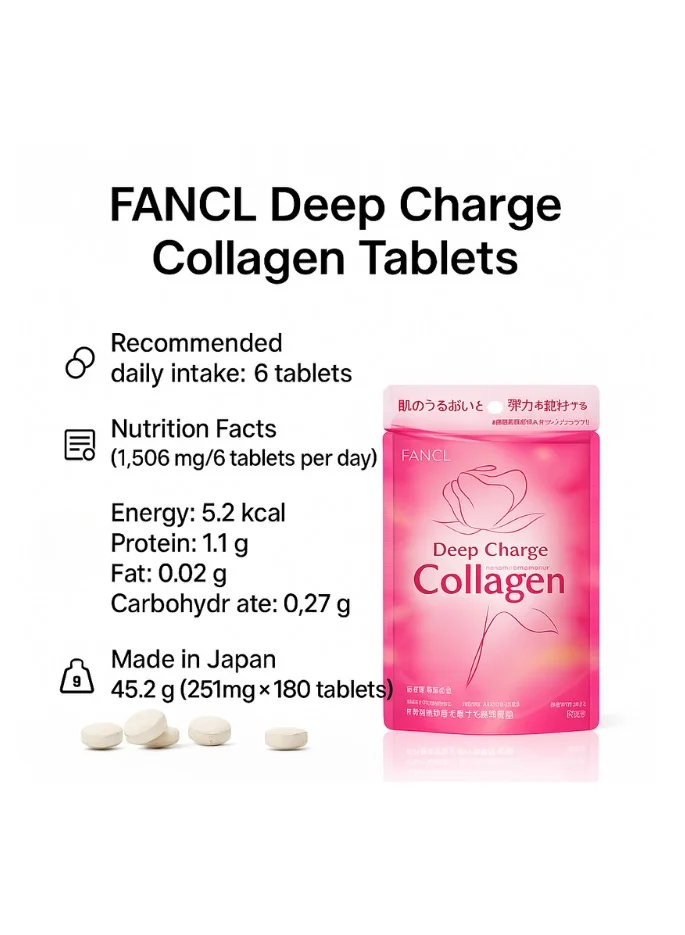 Fancl Deep Charge Collagen Tablet I Japanese Marine Collagen I Collagen Peptides 180 Tablets