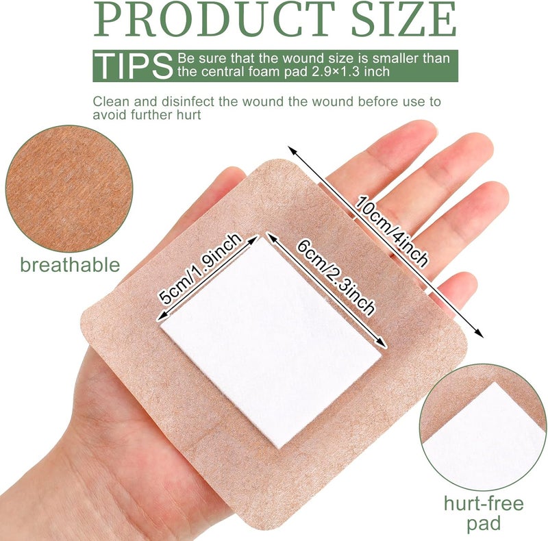 Teling تيلين 50 قطعة لاصقة كبيرة الحجم لاصقات بنية 4 × 4 بوصة لاصقات قماش مرنة للإصابات لوازم الضمادات بالجملة وسادات غير لاصقة للعناية بالجروح - Image 2
