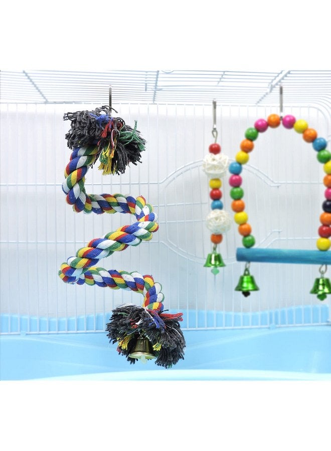 ويش لوتس أرجوحة طيور WishLotus، ألعاب تسلق ملونة على شكل حبل للببغاء مع جرس ومشبك تعليق للببغاوات والبادجي والمكاو والببغاوات الصغيرة الأخرى. (100 سم) - Image 3