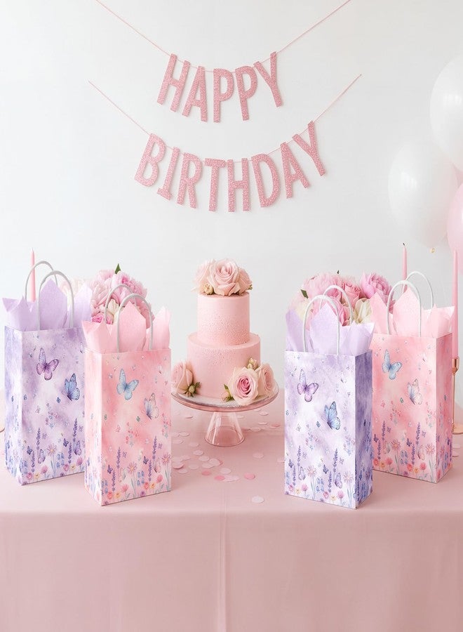 Kolldenn 24 Pack Butterfly Birthday Party Favor Gifts Bags with 30 Tissue Candy Goodie Paper Bags with Handles Pink Purple Butterfly Decorations for Birthday Wedding Baby Shower Party Supplies - Image 5