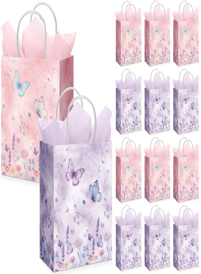 Kolldenn 24 Pack Butterfly Birthday Party Favor Gifts Bags with 30 Tissue Candy Goodie Paper Bags with Handles Pink Purple Butterfly Decorations for Birthday Wedding Baby Shower Party Supplies - Image 1