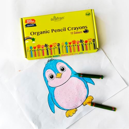 Azafran Organics - 15 Non-Toxic Plant-Based Pencil Crayons (15 COLOURS) - New Pack, For Pre School Kids, Hypoallergenic, No Mineral Oils Or Harmful Chemicals, Multi-coloured - Image 3