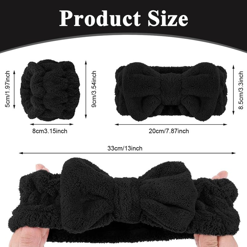 M'AYCREATE MAYCREATE Women 3 Pcs Facial Spa Headband Wristband Combo Set, Elastic Microfiber Face Wash Hairband Wrist Wash Bands For Face Washing, Makeup, Yoga, Fitness (B - Black) - Image 2