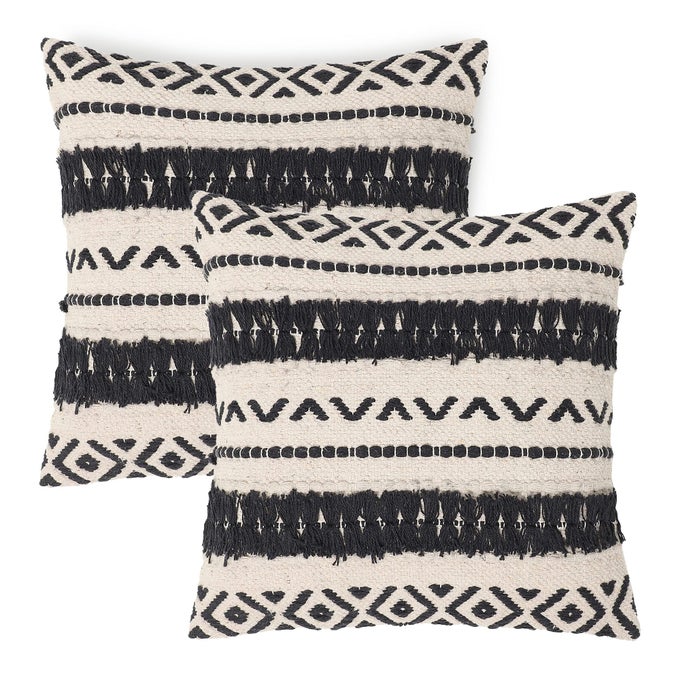 REDEARTH HANDMADE BOHO THROW PILLOW COVERS BOHEMIAN CHIC FARMHOUSE STYLE ACCENT WOVEN INDOOR AND OUTDOOR PILLOW CUSHION CASES FOR COUCH BED CHAIR SOFA BENCHES SET OF 218X18 BLACK